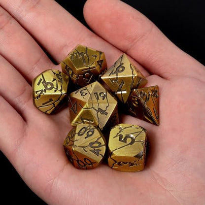 Metal Dice for DND - Ancient Cracked Pharaoh Ruins – Antique Gold | Beautiful 7pc Polyhedral Dice Set, Smooth Rolling, Role Playing Games (RPG), Compatible with D&D, for Dungeons and Dragons - color: Ancient Gold