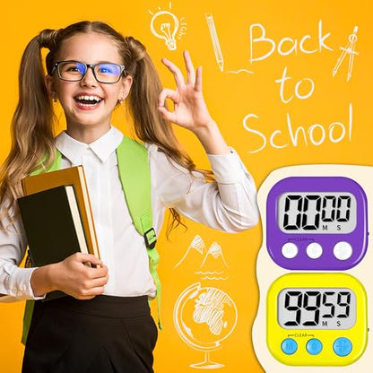 ZILLEEN Classroom Timer for Kids Teachers 2 Pack Digital Timers, Purple & Yellow - color: Purple & Yellow