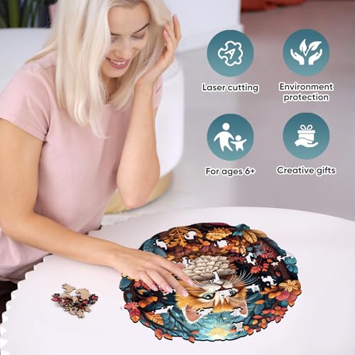 Qiuenisray Wooden Puzzle, Cute Cat Puzzle 500 Pieces Unique Shape Advanced Wooden Jigsaw Puzzle, Challenge Jigsaw Puzzle for Family Game 16.9x16.8 in - color: Cute Cat, size: 500pcs