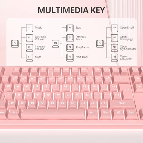 Pink Gaming Keyboard - 104 Keys Silent Creamy LED Backlit Double Shot Keycaps Wired Membrane Keyboard For PC Laptop