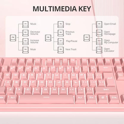 Pink Gaming Keyboard - 104 Keys Silent Creamy LED Backlit Double Shot Keycaps Wired Membrane Keyboard For PC Laptop