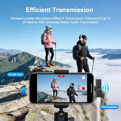 2 Pack Wireless Lavalier Microphone for iPhone iPad Android, Plug & Play Lapel Mic with Noise Reduction, Professional Mini Mic for Video Recording, YouTube TikTok Vlog Podcast Interview Livestream