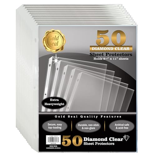GOLD SEAL 50 Count Diamond Clear Extra Heavyweight Sheet Protectors, 4 mils Strong, to fit 8.5 x 11, Top Load, 50 Pack - size: 50 pack