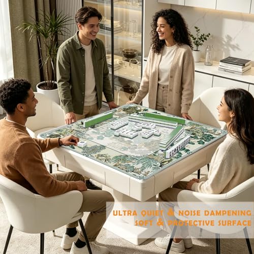 UTELKA Green Mahjong Mat, Chinoiserie Mahjong Mats for Table Cover 31.5 in | Green Oriental Mahjong Pad, Japanese Mahjong Game Pad, Noise Dampening Mahjong Mat, Supplies for Poker, Card, Board, - color: Green Chinoiserie