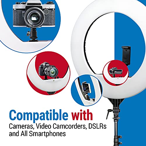 Vidpro RL-18 LED 18-Inch Ring Light Kit with Stand and Case - 55W Dimmable 3200-5600K Variable Color Control Ring Light Set Compatible with Most Cameras and Smartphones Perfect for Photography Live