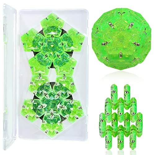 Magnetic Fidget Sphere Stress Relief Toys for Adults Kids, Anxiety Sensory Fidget Toys with Strong Neodymium Magnets, Desk ADHD Focus Tool Gift for Men Women (2.67'' Travel-Safe Toy Ball) - color: Crystal Bright Green Holographic Glitter