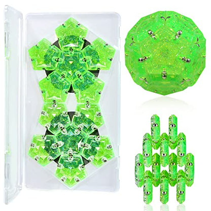 Magnetic Fidget Sphere Stress Relief Toys for Adults Kids, Anxiety Sensory Fidget Toys with Strong Neodymium Magnets, Desk ADHD Focus Tool Gift for Men Women (2.67'' Travel-Safe Toy Ball) - color: Crystal Bright Green Holographic Glitter