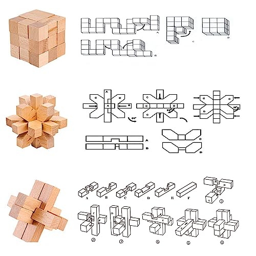 VolksRose 15pcs Wooden Brain Teaser Puzzles, IQ Challenge Puzzle Games, Logic Mind Puzzle Box Lock Toy Disentanglement 3D Small Brain Puzzle Gift Set for Adults Teenagers Kids, 1.8inch 4.5cm - color: C-15pcs-4.5cm