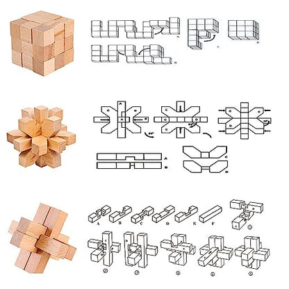 VolksRose 15pcs Wooden Brain Teaser Puzzles, IQ Challenge Puzzle Games, Logic Mind Puzzle Box Lock Toy Disentanglement 3D Small Brain Puzzle Gift Set for Adults Teenagers Kids, 1.8inch 4.5cm - color: C-15pcs-4.5cm
