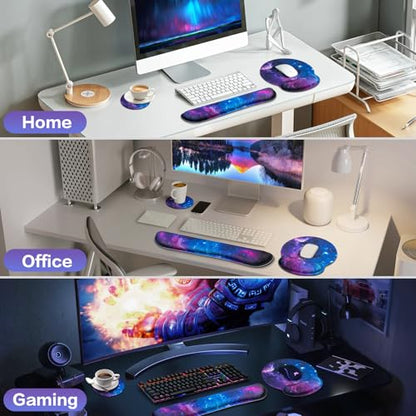 Desk Pad Galaxy, Mouse Pad with Wrist Rest, 3-in-1 Wrist Support Mousepad | Gaming Mat Pad with Anti-Skid Base,Ergonomic Memory Foam Keyboard Gel Wrist Rest, Office Desk Accessories - color: Galaxy
