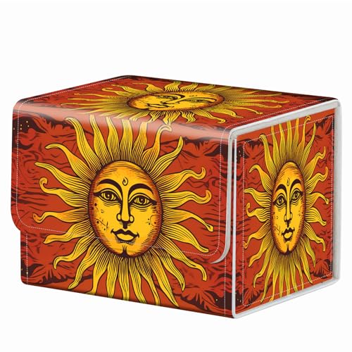 Strong Magnet Card Case Deck Box Mtg Card Box Playing Card Box Magic Deck Box Tcg Up to 200 Cards Creative Pattern Trading Card Storage Box for Collectible Card Games, Sun Face Red Tarot - color: Sun Face Red Tarot