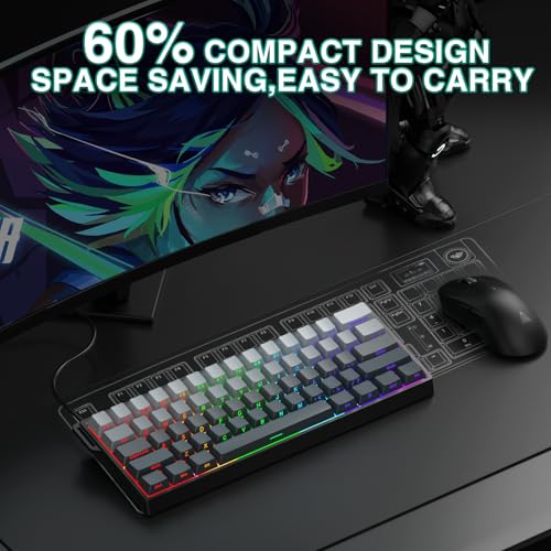 Aula WIN60 HE - 60% Mechanical Gaming Keyboard Wired, Hall Effect Magnetic Switch Hot Swappable,8000 Hz Polling Rate, RGB Keyboard 60 Percent Compact Design for PC (Gradient Gray) - color: Gradient Gray