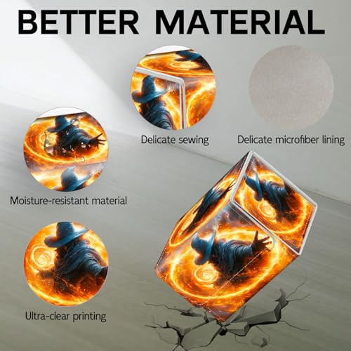 Trading Card Storage Box, Holds 100+ for MTG Cards, PU Leather with Magnetic Closure, Blue Hat Mage with Swirling Fire Magic Durable Deck Box for Magic the Gathering, Trading Card Games - color: Blue Hat Mage with Swirling Fire Magic