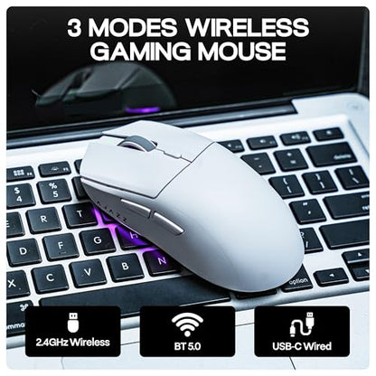 MechLands AJAZZ AJ139 V2 MC Gaming Mouse with Charging Base, Adjustable 12,000 DPI, PAW3311 Sensor, 3 Modes Wireless Mouse, 500mAh Battery, 1000 Polling Rate, 66g Lightweight, Win/Mac (White) - color: White