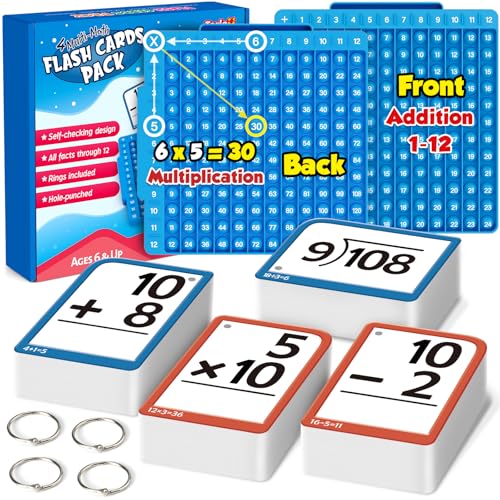 Torlam Math Flash Cards + Math Board, Multiplication Flash Card Times Table Chart, Math Manipulatives Division, Addition, Subtraction Games Toys for Kids, 1st, 2nd, 3rd, 4th, 5th, 6th Grade - style: 332 Flash Cards + Math Board