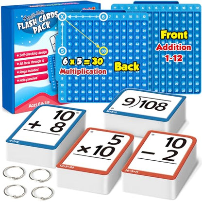 Torlam Math Flash Cards + Math Board, Multiplication Flash Card Times Table Chart, Math Manipulatives Division, Addition, Subtraction Games Toys for Kids, 1st, 2nd, 3rd, 4th, 5th, 6th Grade - style: 332 Flash Cards + Math Board