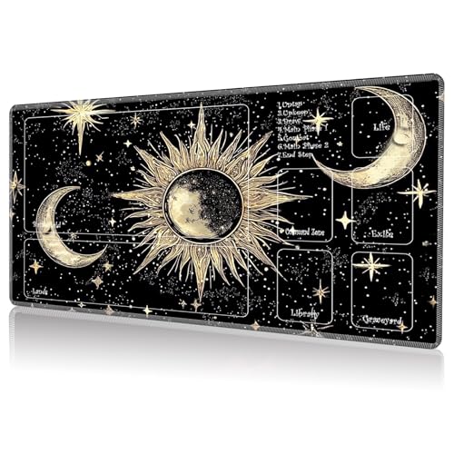 Playmat for MTG, Game Play Mat with Zones for MTG TCG Card Game Playing 24 x 14 inches Trading Card Game Playmats Non-Slip Rubber Base and Stitched Mousepad Desk Mats, Art Sun Moon - color: Art Sun Moon, size: Zones