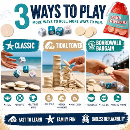 Sand Dollars Dice Game | Beach Game and Pool Game for the Whole Family | Screen for Kids Adults and Grandparents | Perfect for Vacation, Lake Cabins and Beach Houses