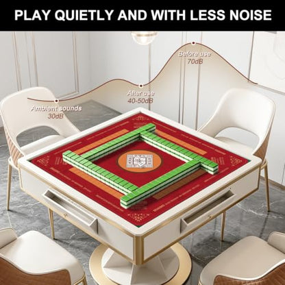 Red Mahjong Mat for Table with Rules, 31.5" x 31.5" Noise Reduction Non Slip Waterproof Mah Jong Table Mat with Carrying Bag, Suitable for Mahjong, Poker, Board Games, Dominoes, and Card Games - color: Red