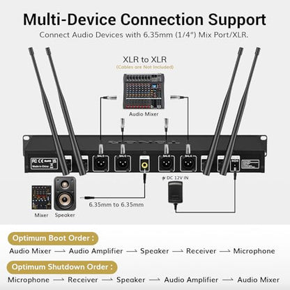 TONOR Wireless Microphones System, 4x10 Channel UHF Wireless Mic, 4 Handheld Adjustable Frequency Metal Cordless Dynamic Mic, Multiset Operation, 90 m Ideal for Karaoke Singing Wedding Church, Silver - style: 4 Mics