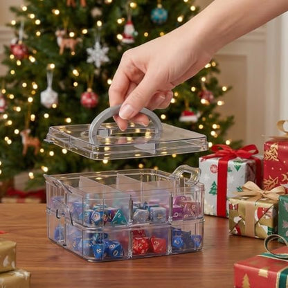 PUGED DND Dice Storage Box with Removable Dividers Polyhedral Dice Plastic Organizer Holding Up To 900 Dices Craft Bead Compartment Container for Sewing, Jewelry, Art, DIY (2 layers) Box Only - size: 2 layers