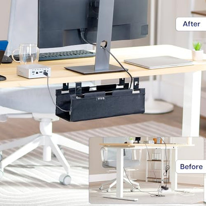 VIVO Screw-on Under Desk 16 inch Fabric Cable Management Tray, Wire Concealer, Power Strip Storage, Workspace Organization, Easy Fold Down Access, Black, DESK-AC16F-S - size: 16"