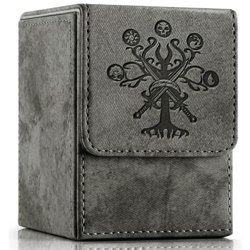 PROMAXIBINDER MTG Card Deck Box, Commander Deck Box Fits 100+ Single Sleeved Cards, Storage for TCG/MTG Crads, PU Leather Strong Magenet (Darkgrey, Tree) - color: A-Dark Grey Tree, size: 100+