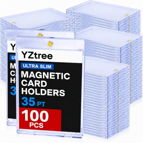 100ct Magnetic Trading Card Holders: 35pt One Touch Card Holder, U-V Protection Hard Plastic Magnetic Cards Case for Sports Game, Football, Baseball Cards - Ultra Slim - size: 100 Pack