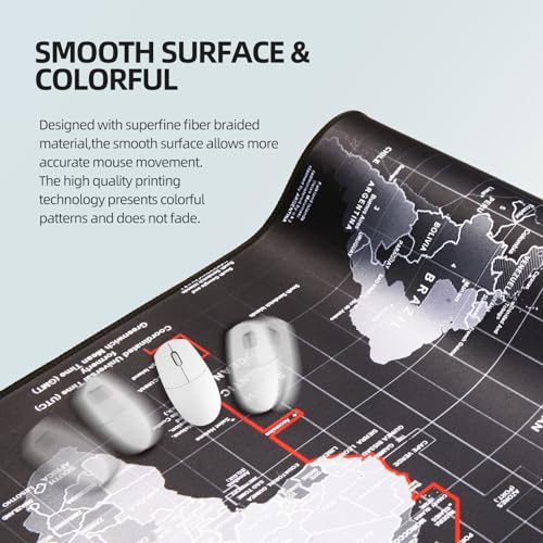 Large Gaming Mouse Pad with Stitched Edges,[35.4x15.7In] Extended Mouse Pad with Non-Slip Natural Rubber Base for Gamer/Desktop/Office/Home 90x40 MapJ - color: 90x40 MapJ
