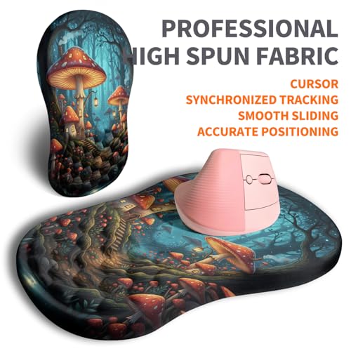 Ergonomic Joint Wrist Support Mouse Pad with Memory Foam Cushion Massage Bump, Carpal Tunnel Pain Relief Mousepad Slope Design for Wrist Rest, 11.8x7.9 in, Mushroom - color: Mushroom