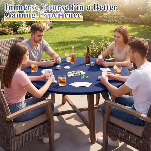 Newwiee Blue 36 Inch Felt Card Game Tablecover Round 36in to 48in Tablecloth Poker Table Cover Round Elastic Table Mat for Playing Cards Mahjong - color: Blue