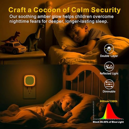 2 Pack Amber Night Light Plug into Wall, Eye-Care Glow for Kids | Dusk to Dawn Sensor, Dimmable Reflected Dim Light, Plug-in LED Nightlight for Toddler, Bathroom, Bedroom, Sleep, Baby Nursery - color: Amber