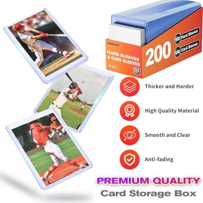 1200 Card Sleeves Hard Plastic, Arjiekwei 3"X 4" Baseball Cards Protectors Plastic, Trading Card Holder for Trading Sports Baseball Football Game Cards (600 Hard Sleeve + 600 Soft Sleeves)