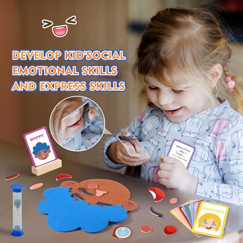 PP OPOUNT Social Emotional Learning Toy, Funny Faces Games | with 53 PCS Facial Expressions and 12 Emotional Flashcards, Preschool Learning Activities Toy to Express Emotions for Kids - style: 2