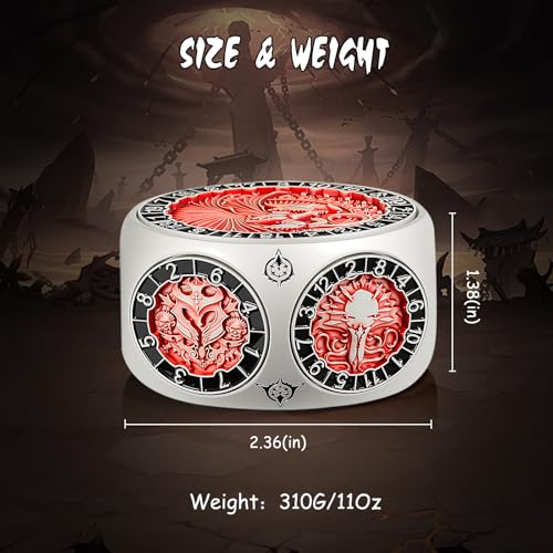 DNDND Dual D20 8-in-1 Spinner Metal Dice - Hexagonal Spinning D&D Monster Themed Dice Set for TTRPG Dungeons and Dragons, Dungeon Masters with Collectible Gift Tin (Silver with Red) - color: Silver Red