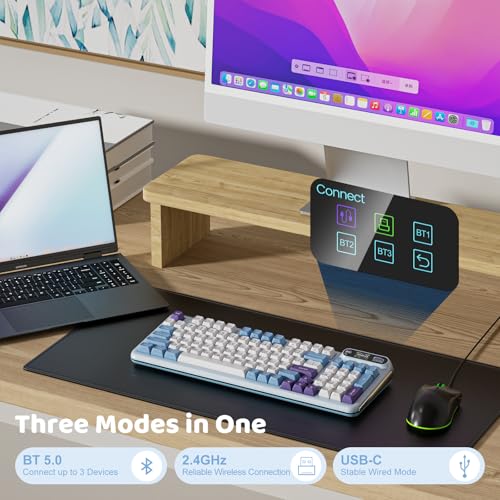 KZZI Z98 Wireless Mechanical Keyboard, Smart Display & Knob, BT5.0/2.4GHz/USB-C, Hot Swappable Custom Keyboard, Pre-lubed Linear Switches, Gasket Mount, RGB Creamy Gaming Keyboard - color: Blue Sea, size: Linear Rain Switch