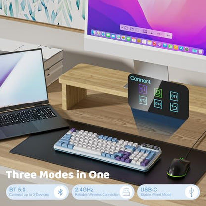 KZZI Z98 Wireless Mechanical Keyboard, Smart Display & Knob, BT5.0/2.4GHz/USB-C, Hot Swappable Custom Keyboard, Pre-lubed Linear Switches, Gasket Mount, RGB Creamy Gaming Keyboard - color: Blue Sea, size: Linear Rain Switch
