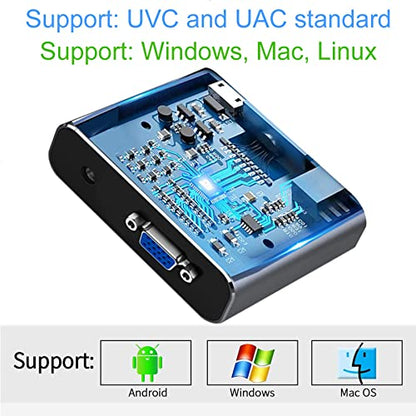 VGA Capture Card, VGA to USB Capture Device with VGA Loopout, Mic Input Support HD 720P Video for Gaming, Streaming, Teaching, Video Conference, Live Broadcasting - color: Grey