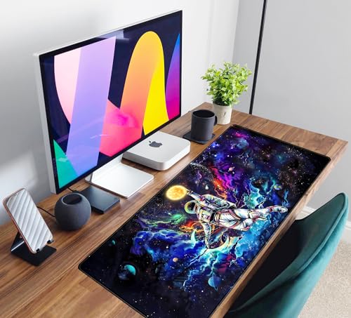 Astronaut Desk Space Mouse Pad for Boys - Galaxy Gaming Mouse Pad, 31.5x15.7in, Stitched Edges - color: Colorful Astronaut Boys