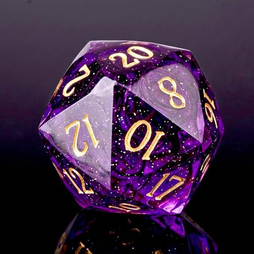 Multifaceted DND Single D20 Dice Resin Sharp Edge 20 Sided D&D Dice, 22Mm Handmade Polyhedral for Dungeons and Dragons, RPG, Roleplaying MTG Table Games - color: D20-purple Dark