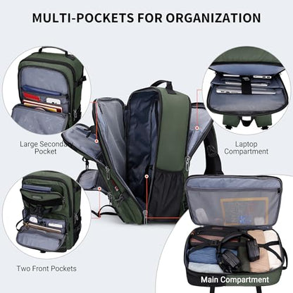 WITZMAN Travel Backpack for Men 45L Convertible Bag Fits 17" Laptop | Large Nylon Carry on Luggage Bag, 3 in 1 Laptop Backpack Airline Approved, For Weekend Getaway, Overnight Trip, B688 Green - color: Light Green