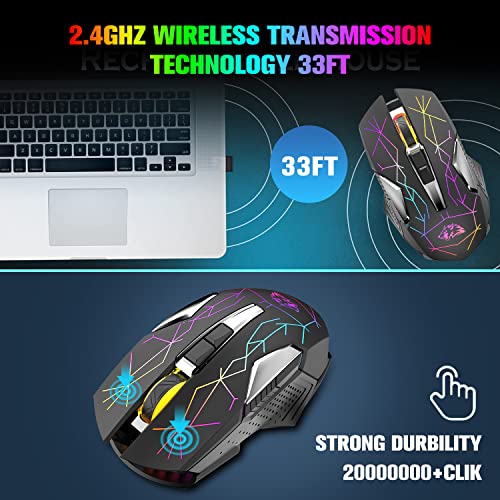 FELICON Wireless Gaming Mouse, Rechargeable Silent Click Adjustable DPI Optical Computer Mice, 2.4Ghz Wireless Mouse with Colorful LED Backlit for Windows/Mac/Linux/PC/Laptop(Star Black) - color: Star Black
