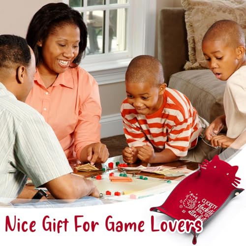 Red Cats Dice Tray Novelty Cat PU Leather Rolling Dice Tray Portable Dice Holder Cute Cat Desk Organizer Funny Gift for RPG, DND Game Players - color: Red