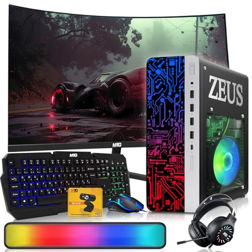 TechMagnet Zeus Pro 8 Gaming Desktop PC, Intel i5, GT 1030, 8GB ARGB RAM, 1TB SSD, 27 Inch Curved Monitor, RGB Keyboard Mouse, Soundbar, Headphone, USB WiFi BT, Webcam, Win 11 (Renewed) - color: 27 Inch, size: 1TB SSD