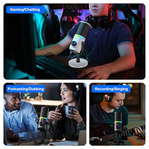 Microphone for PC, AK-10 USB/XLR Dynamic Desktop Microphone for Gaming,Podcast,Streaming with RGB Light,Volume Control,Mute Button,Noise Reduction(White) - color: White