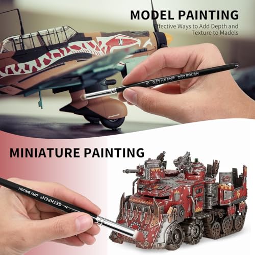 GETHPEN Dry Brush Miniature Painting Set, 5 Sizes Hobby Detail Paint Brush | Drybrush Set, 5PC Hobby Drybrush Paint Brush, Miniature Watercolor Oil Painting,Model, Beginners & Artists - size: 5 Sizes