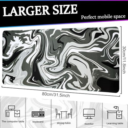 Mouse Pad Gaming Mousepad, 31.5 x 11.8in Large Desk Mat Keyboard Pads Extend Long XL Mouse Mat with Non-Slip Base Desk Accessories for Home Office Keyboard Mouse (Black Gray Fluid) - color: Black Gray Fluid
