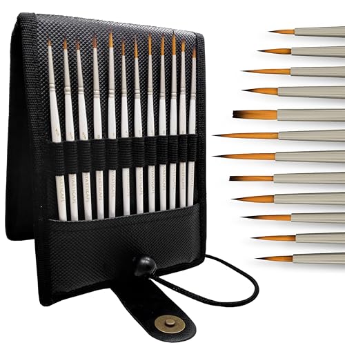 Miniature Paint Brushes - 12 Detail Brushes with Holder | Fine tip paint brushes for acrylic watercolor gouache oil miniatures paint by number nail art and detailing