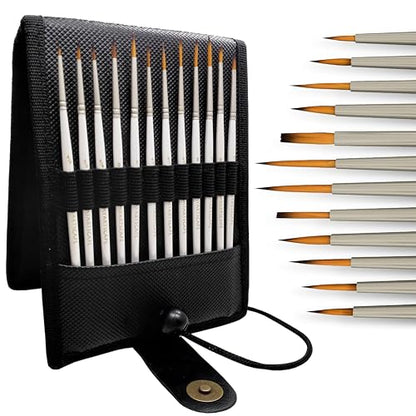 Miniature Paint Brushes - 12 Detail Brushes with Holder | Fine tip paint brushes for acrylic watercolor gouache oil miniatures paint by number nail art and detailing