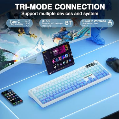 AULA F108 PRO - Wireless Mechanical Keyboard with Screen&Knob,Hot Swappable Gaming Keyboard with 8000mAh Battery,Pre-lubed Switches,RGB Backlit,PBT Keycaps Creamy Sounding Computer Keyboards,104 Keys - color: Gradient Blue